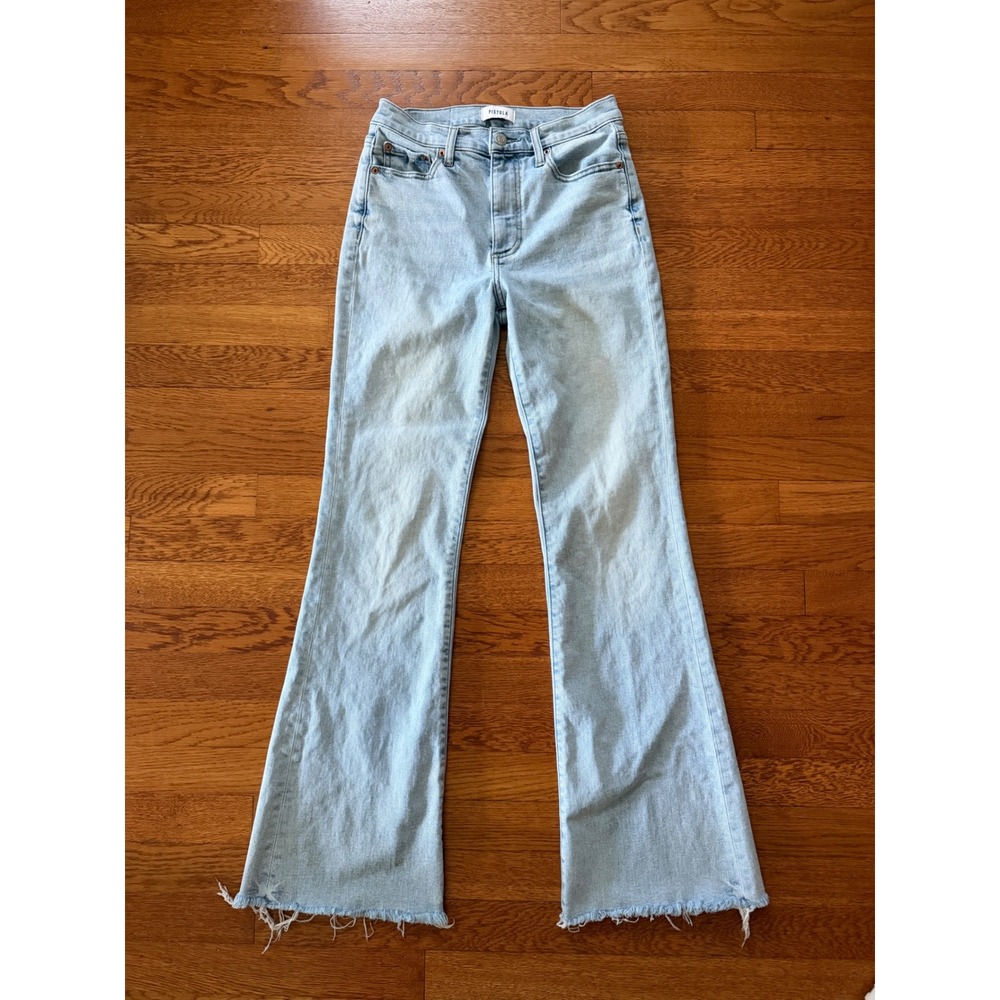 Pistola High Rise Flare Jeans Light Wash Raw Hem Blue Denim P00016214SJ Size 25